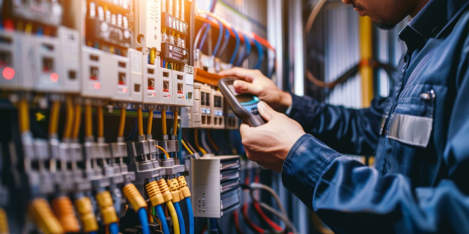 Technician working on a control cabinet
