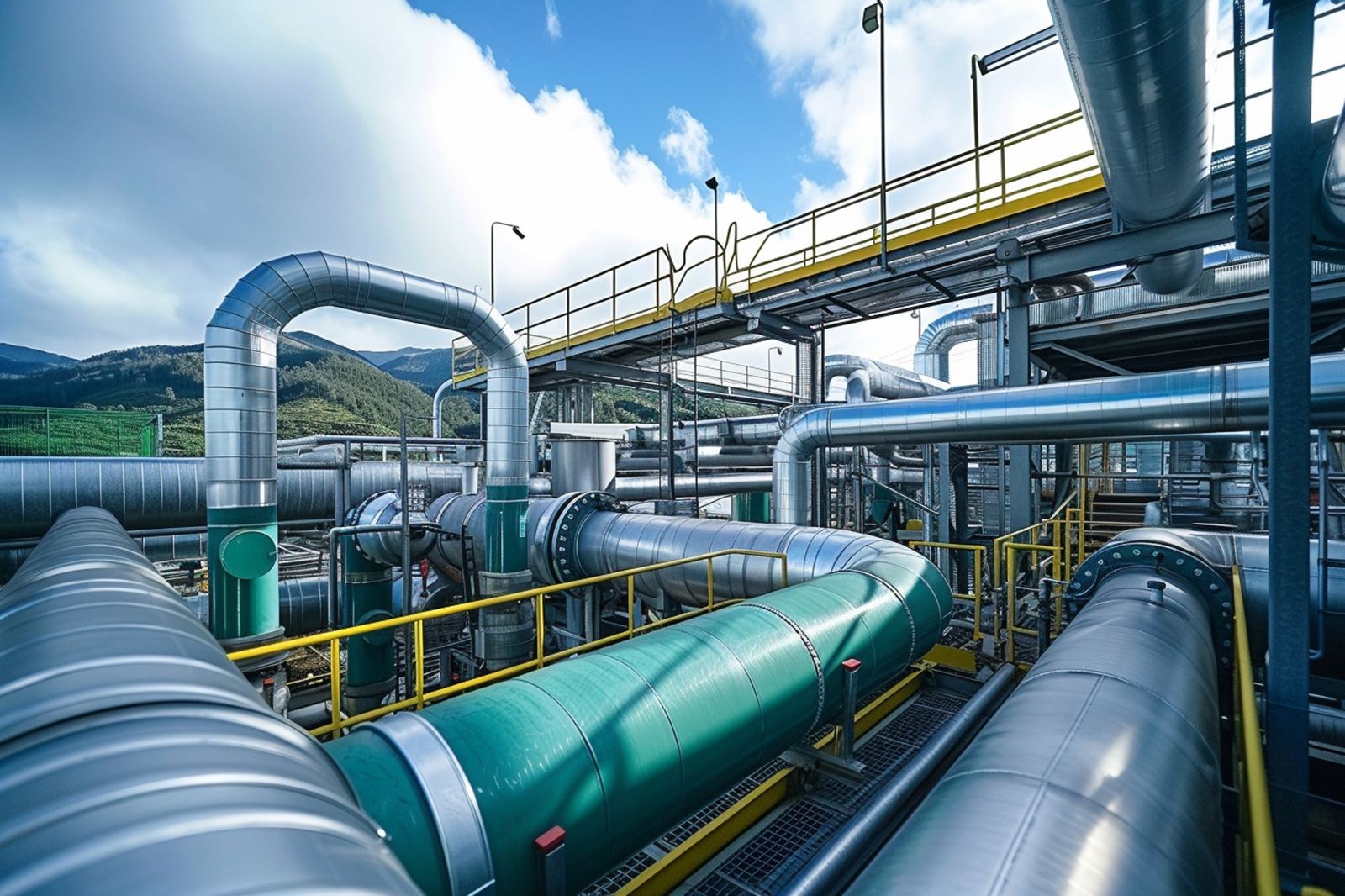 Outdoor power plant piping and walkways