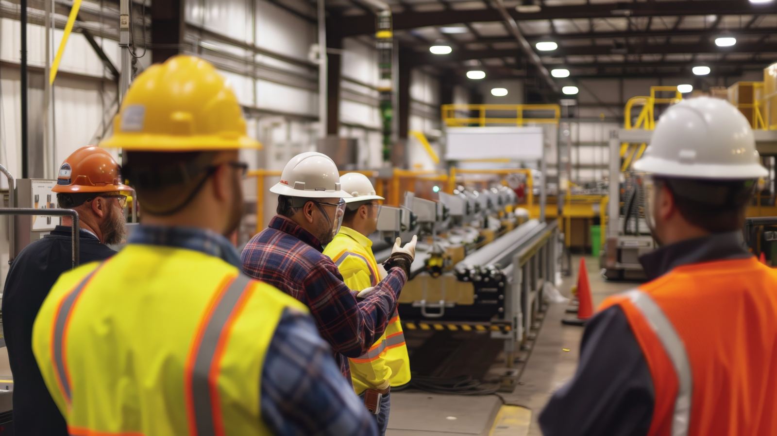 Plant team in hard hats and high-visibility vests during an on-site session